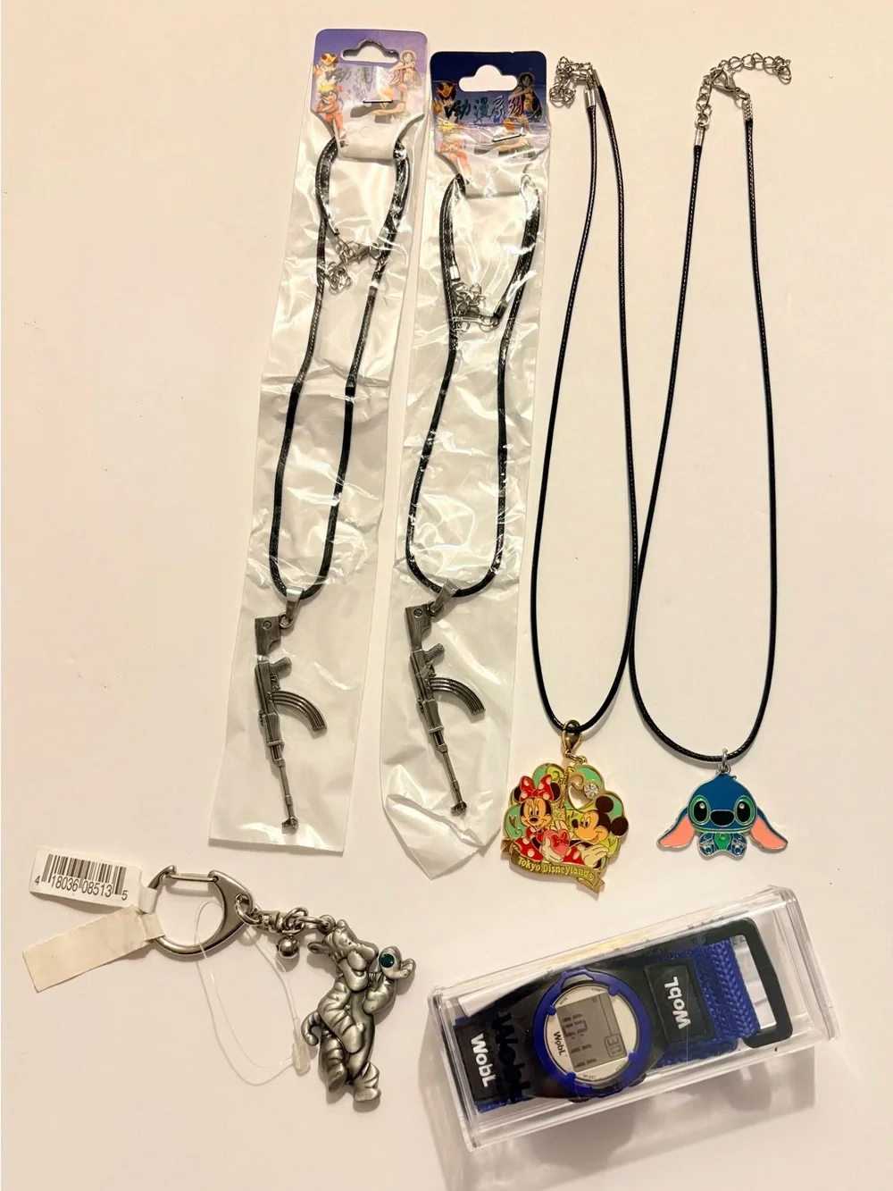 Black Cord Necklace with Blue Stitch Character Pendant - & Watch for Kids